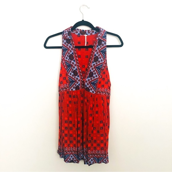 Free People Charlotte Rust Printed Racerback Tunic Tank – Size Small - Picture 5 of 11